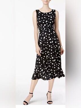 Jessica Howard Black and White Polka Dot Sleeveless Midi Dress